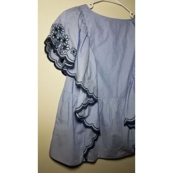 NWTKate Spade Blue Daisy Ruffle Blouse, XS